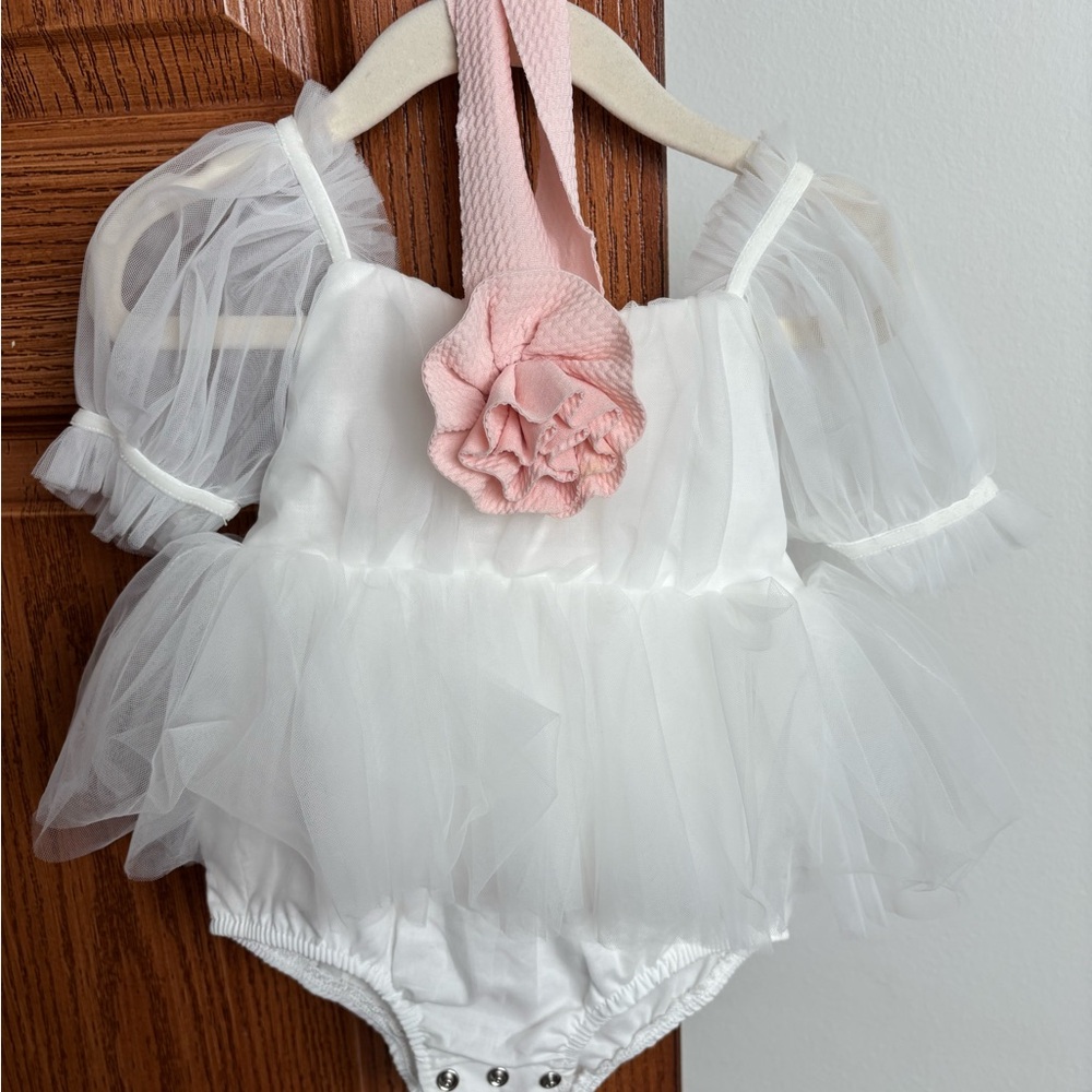 Elegant White and Pink Kids Formal Dress